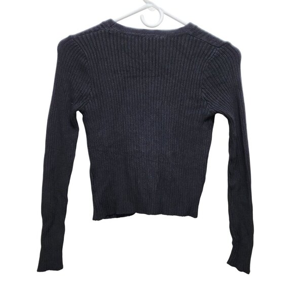 Womens Ribbed Black Cardigan Sweater V-Neck Midi Size XS - Picture 4 of 5
